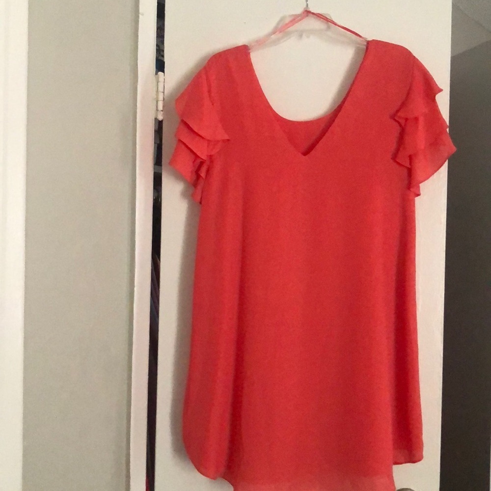 Gianni Bini Dress; 34” from top of shoulder to hem. Ruffle sleeves. Worn 1 time
